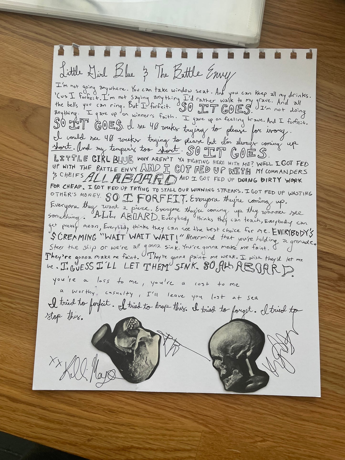 Skating Polly Lyric Sheet
